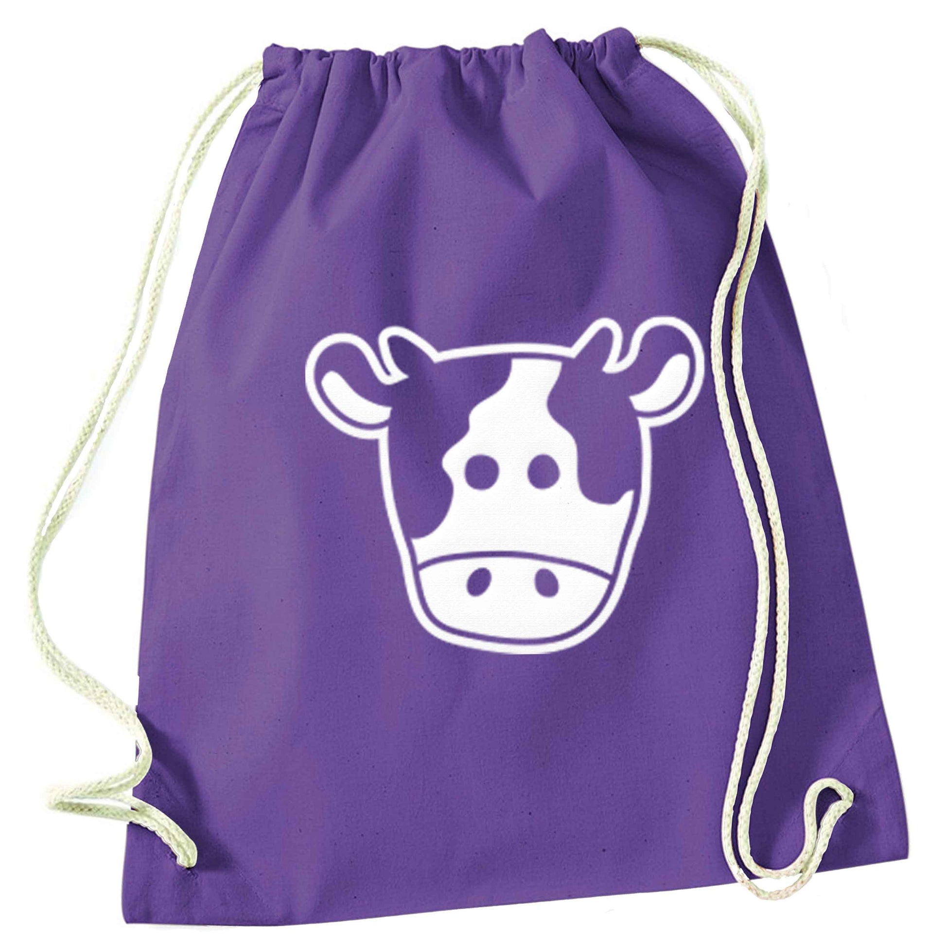 Cow illustration - pocket design purple drawstring bag