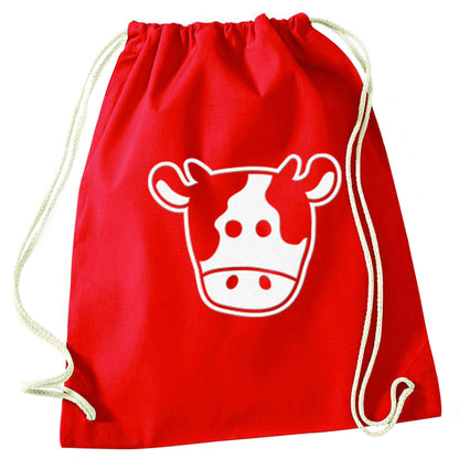 Cow illustration - pocket design red drawstring bag 