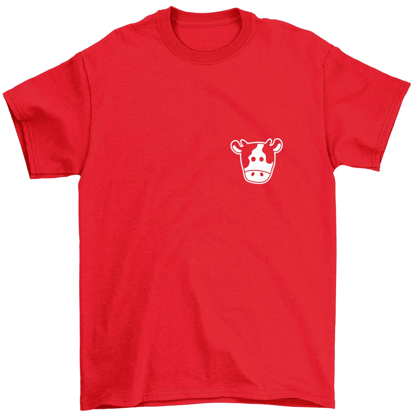 Cow illustration - pocket design Children's red Tshirt 12-13 Years
