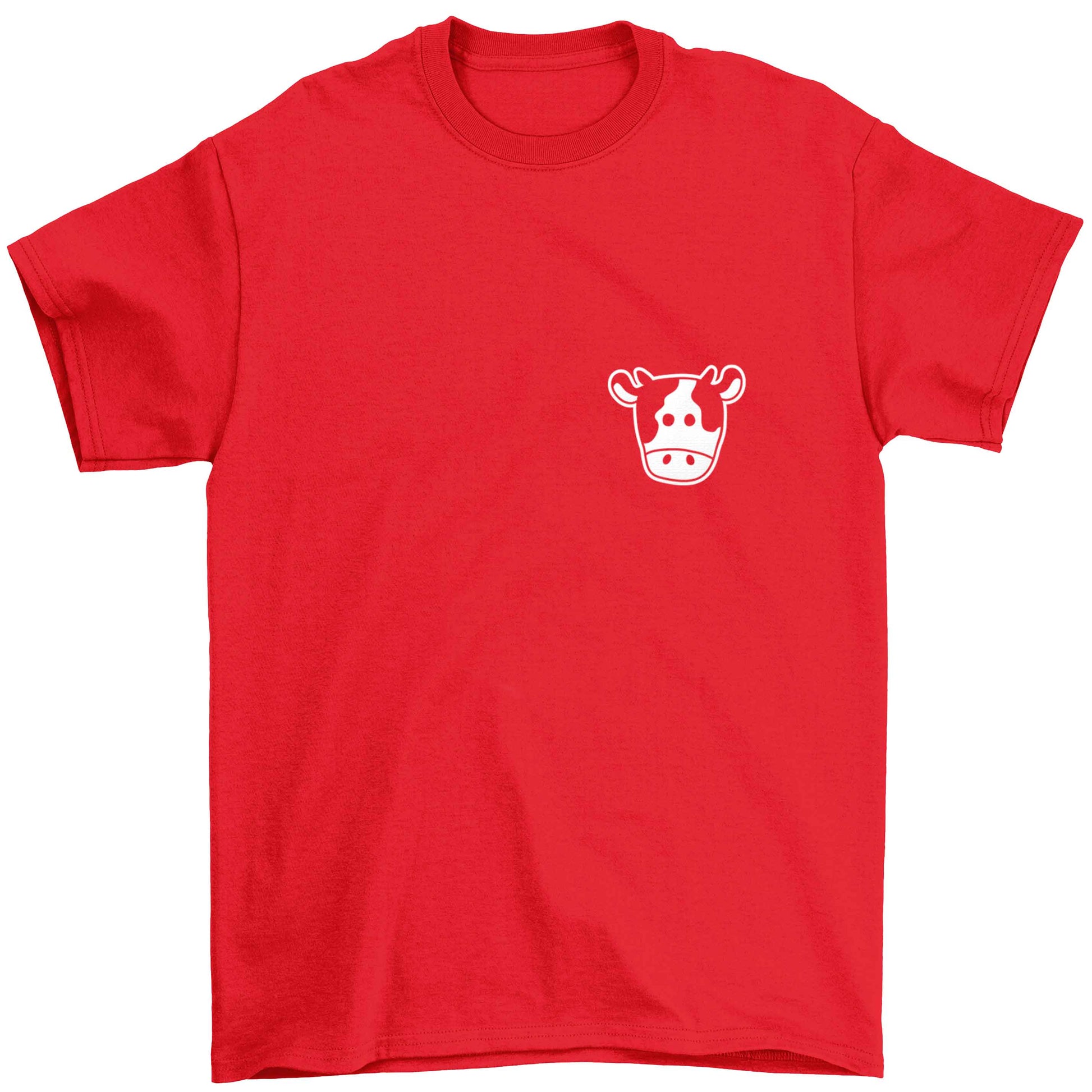 Cow illustration - pocket design Children's red Tshirt 12-13 Years