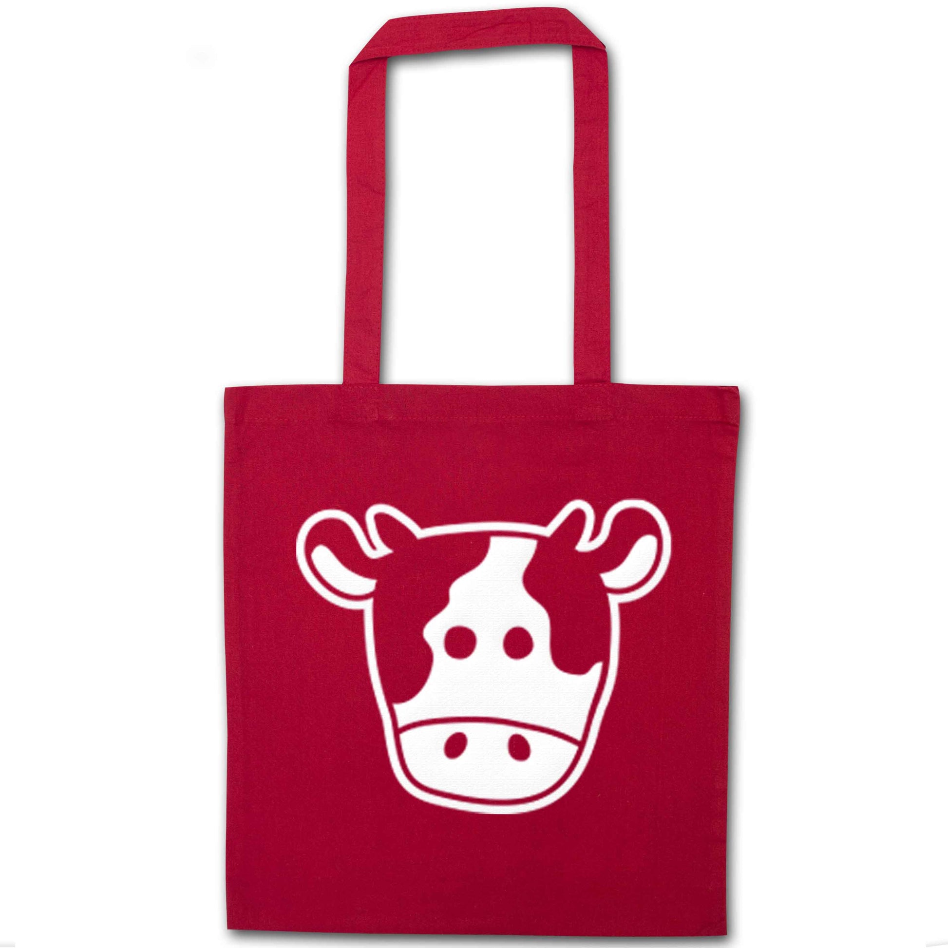 Cow illustration - pocket design red tote bag