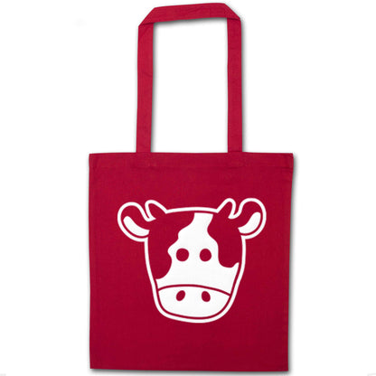 Cow illustration - pocket design red tote bag