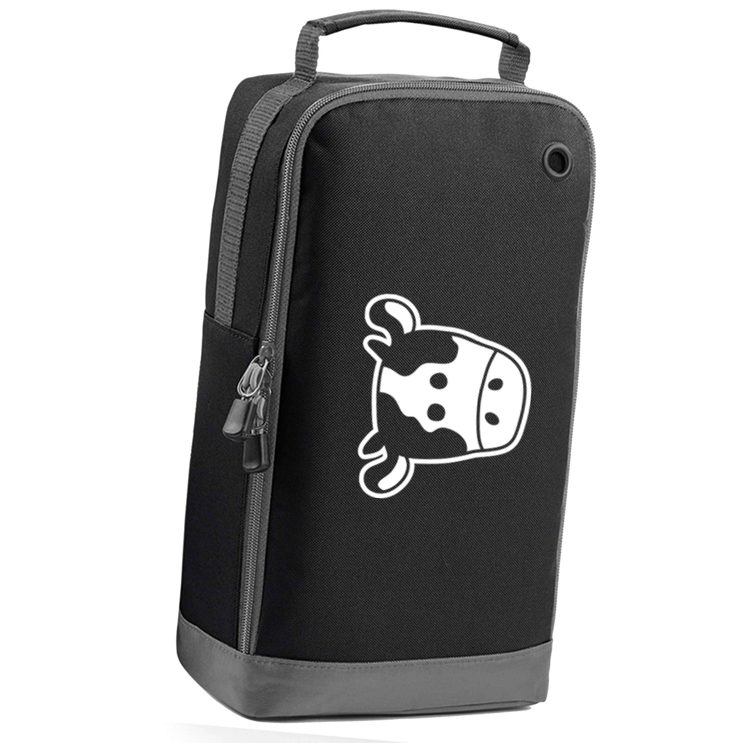 Cow illustration - pocket design black sports shoe bag horizontal print
