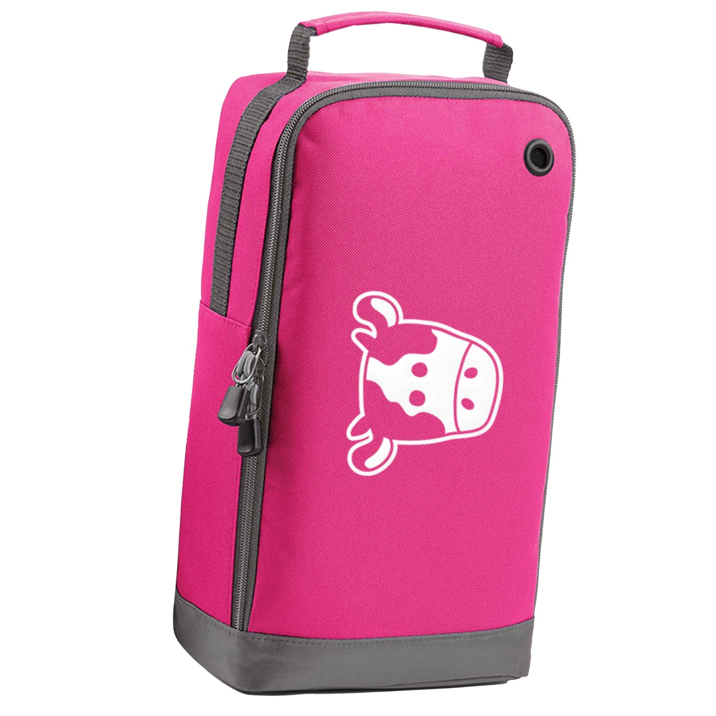 Cow illustration - pocket design pink sports shoe bag horizontal print