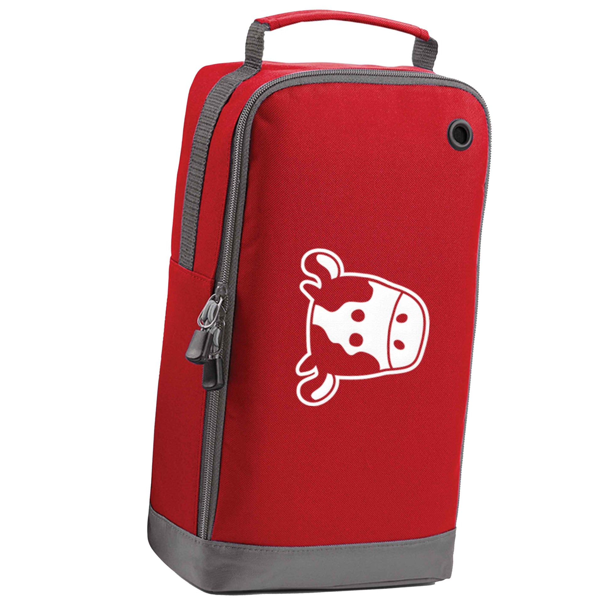 Cow illustration - pocket design red sports shoe bag horizontal print