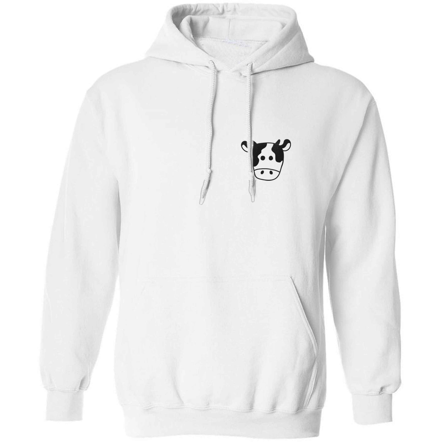Cow illustration - pocket design adults unisex white hoodie 2XL