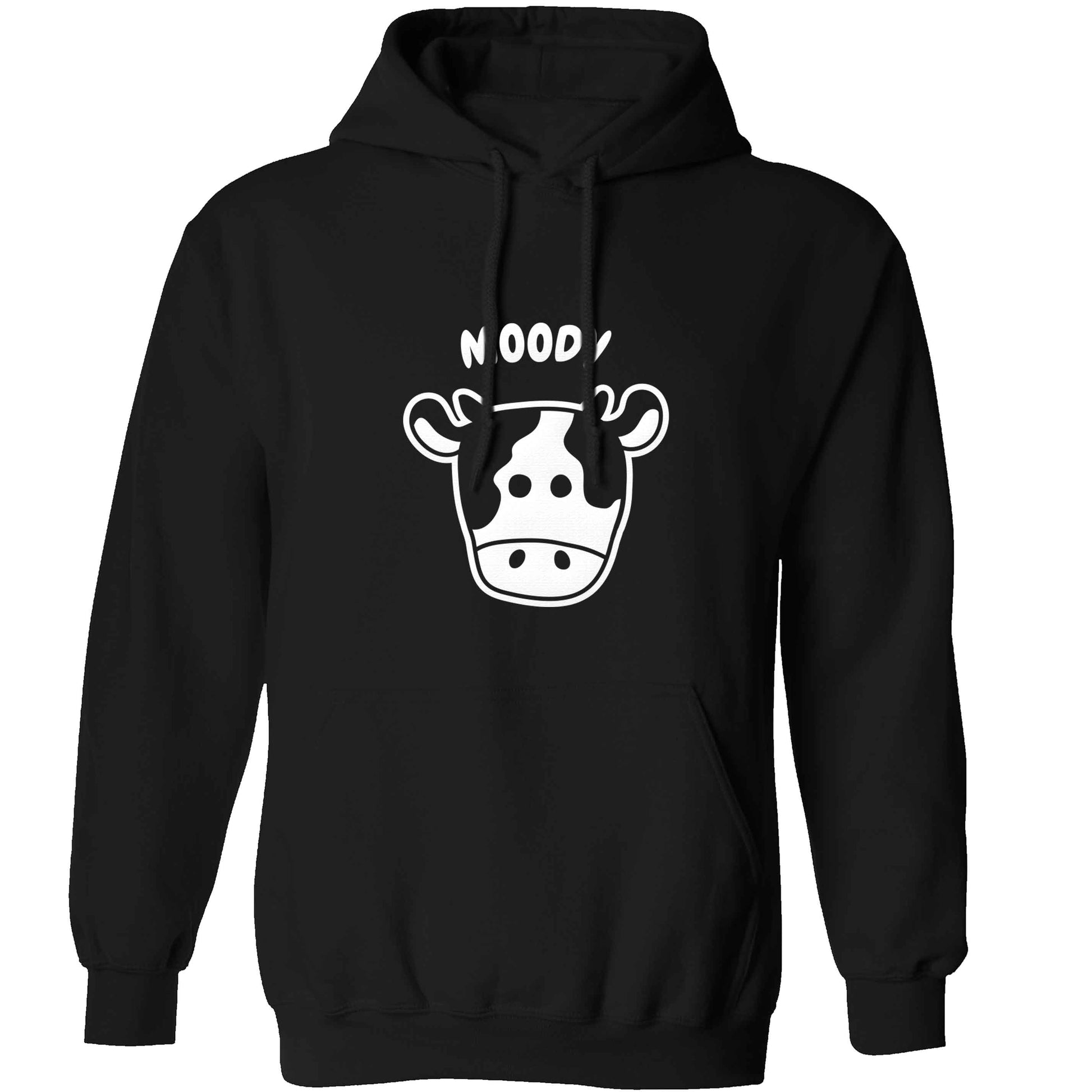 Moody cow illustration adults unisex black hoodie 2XL