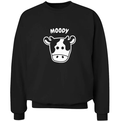 Moody cow illustration adult's unisex black sweater 2XL