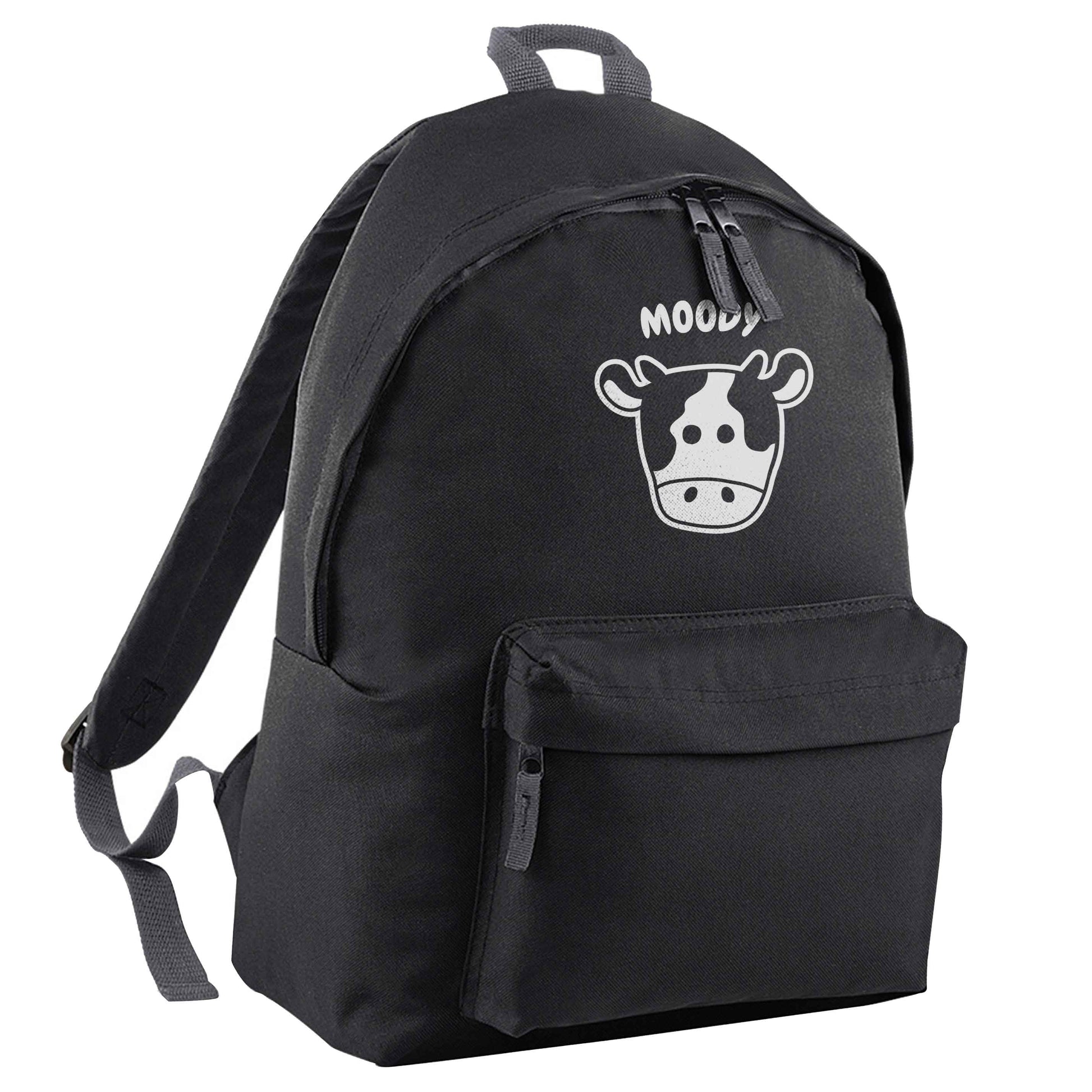 Moody cow illustration black adults backpack