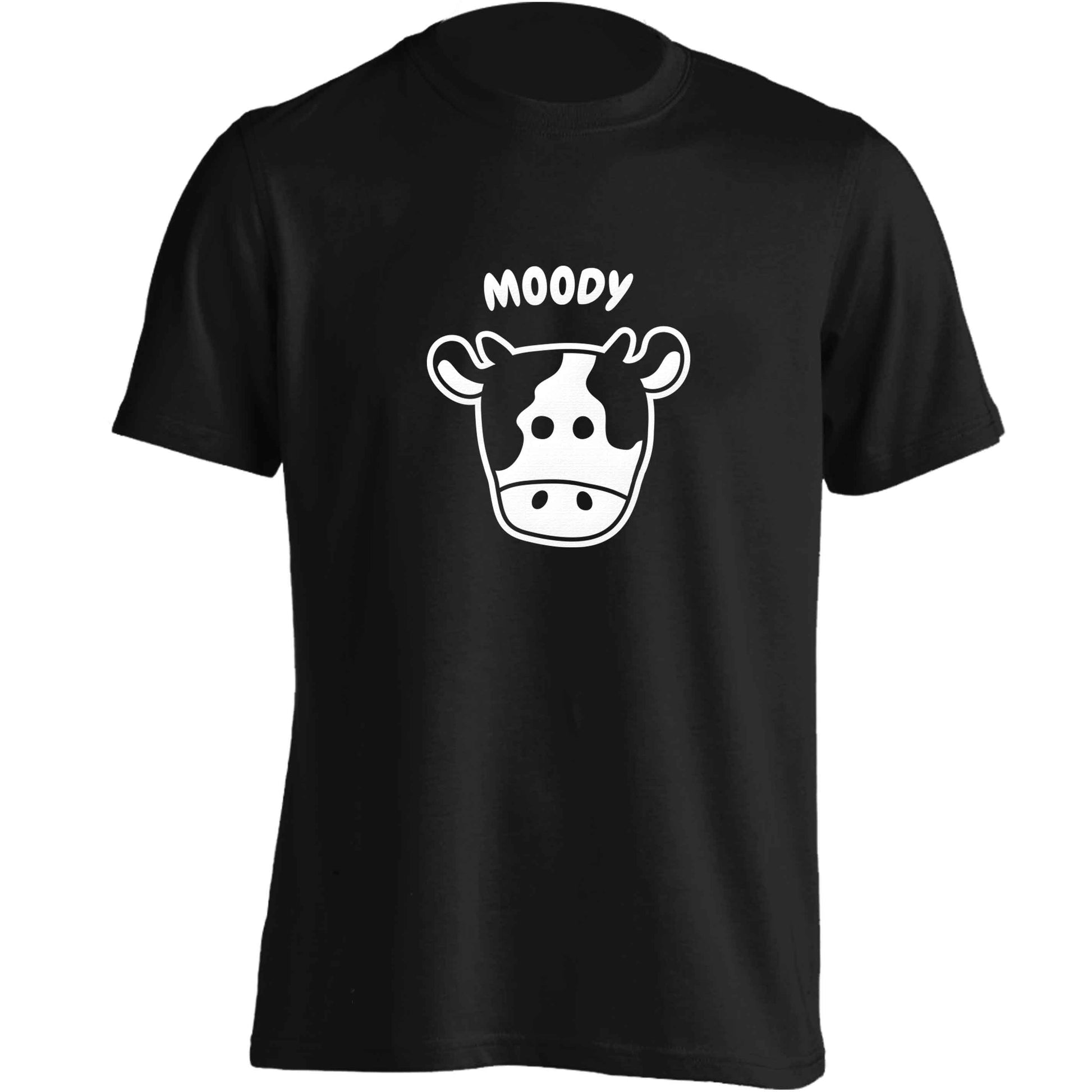 Moody cow illustration adults unisex black Tshirt 2XL