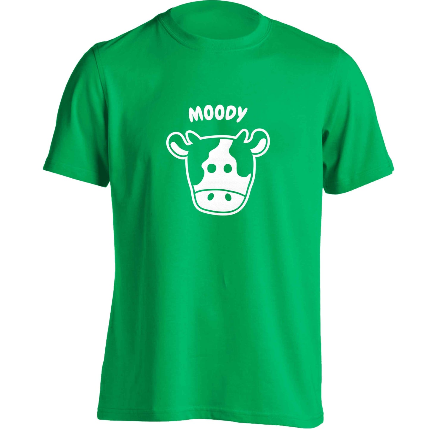 Moody cow illustration adults unisex green Tshirt 2XL