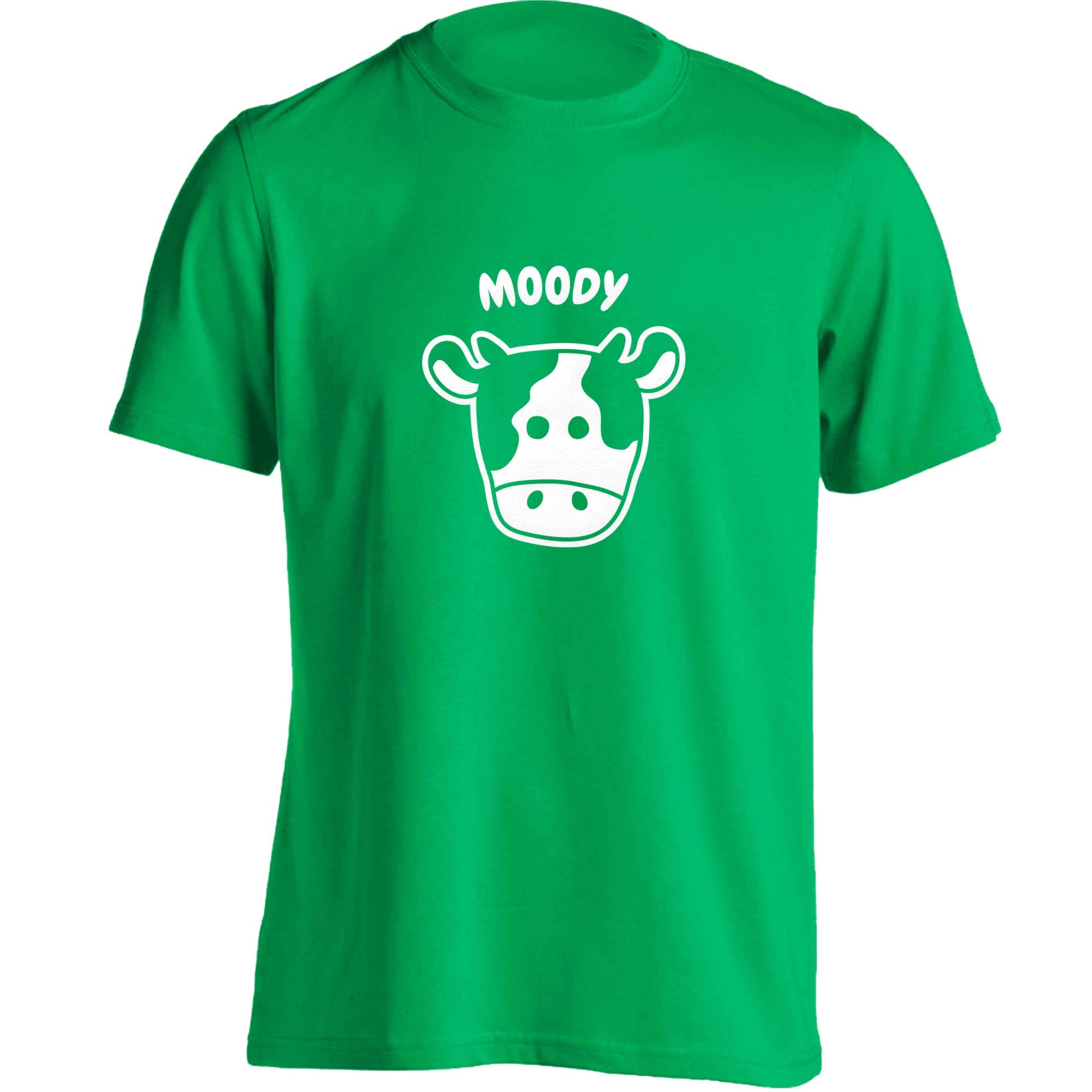Moody cow illustration adults unisex green Tshirt 2XL