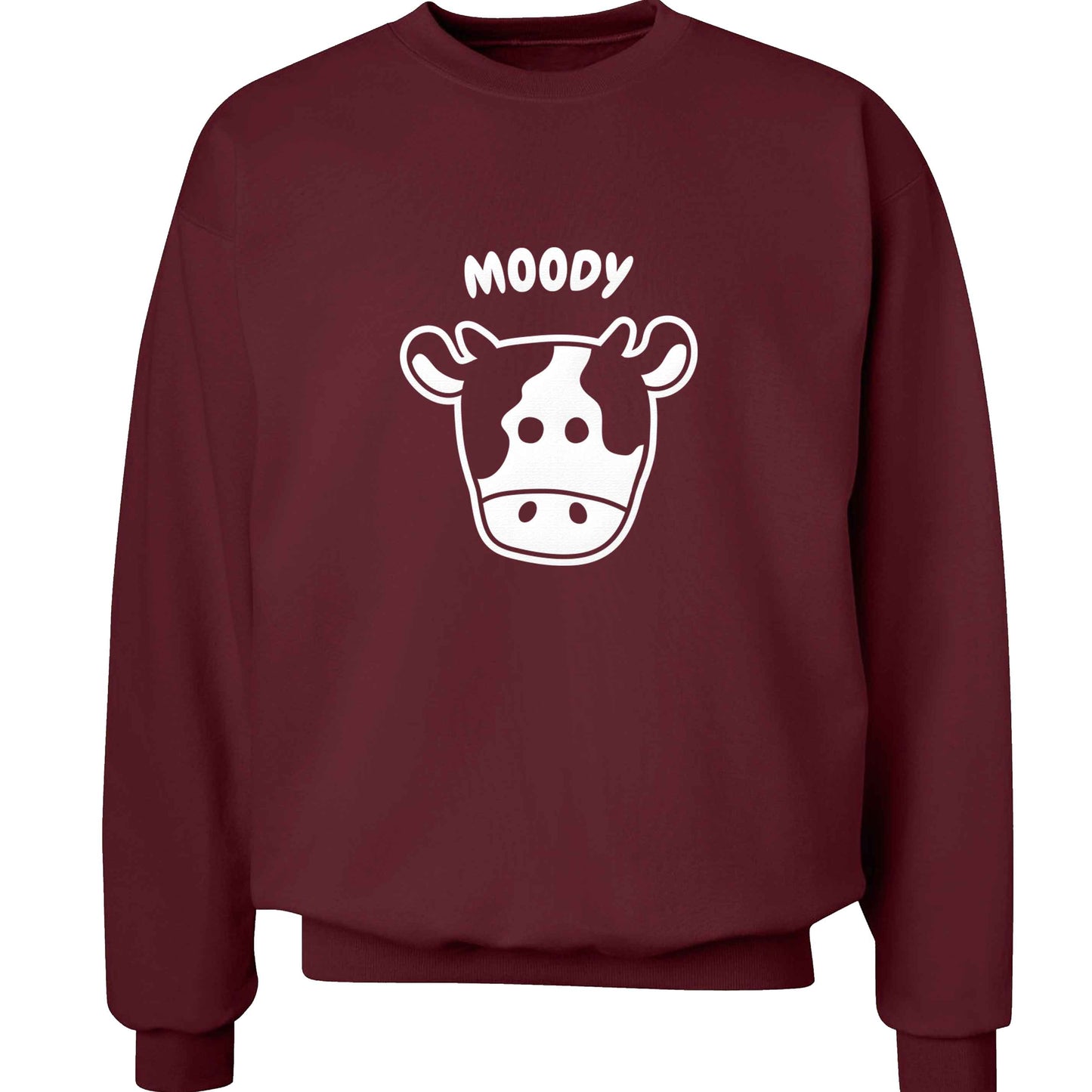 Moody cow illustration adult's unisex maroon sweater 2XL