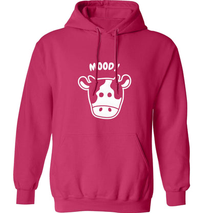 Moody cow illustration adults unisex pink hoodie 2XL