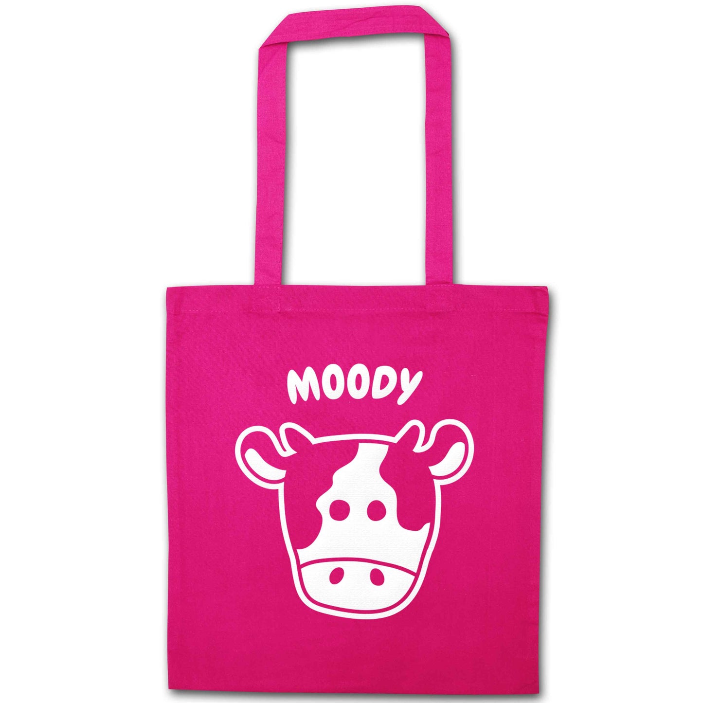 Moody cow illustration pink tote bag