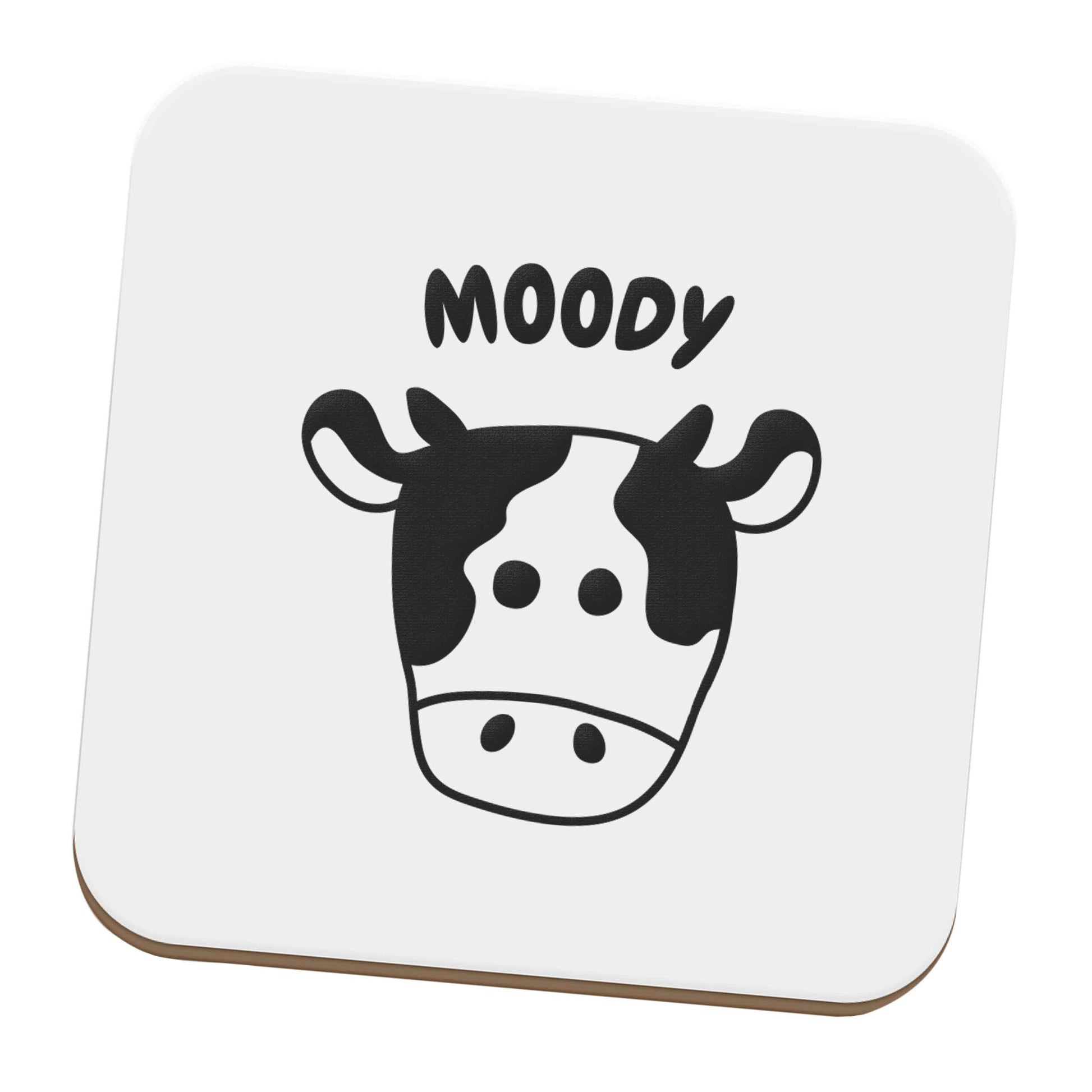 Moody cow illustration set of four coasters