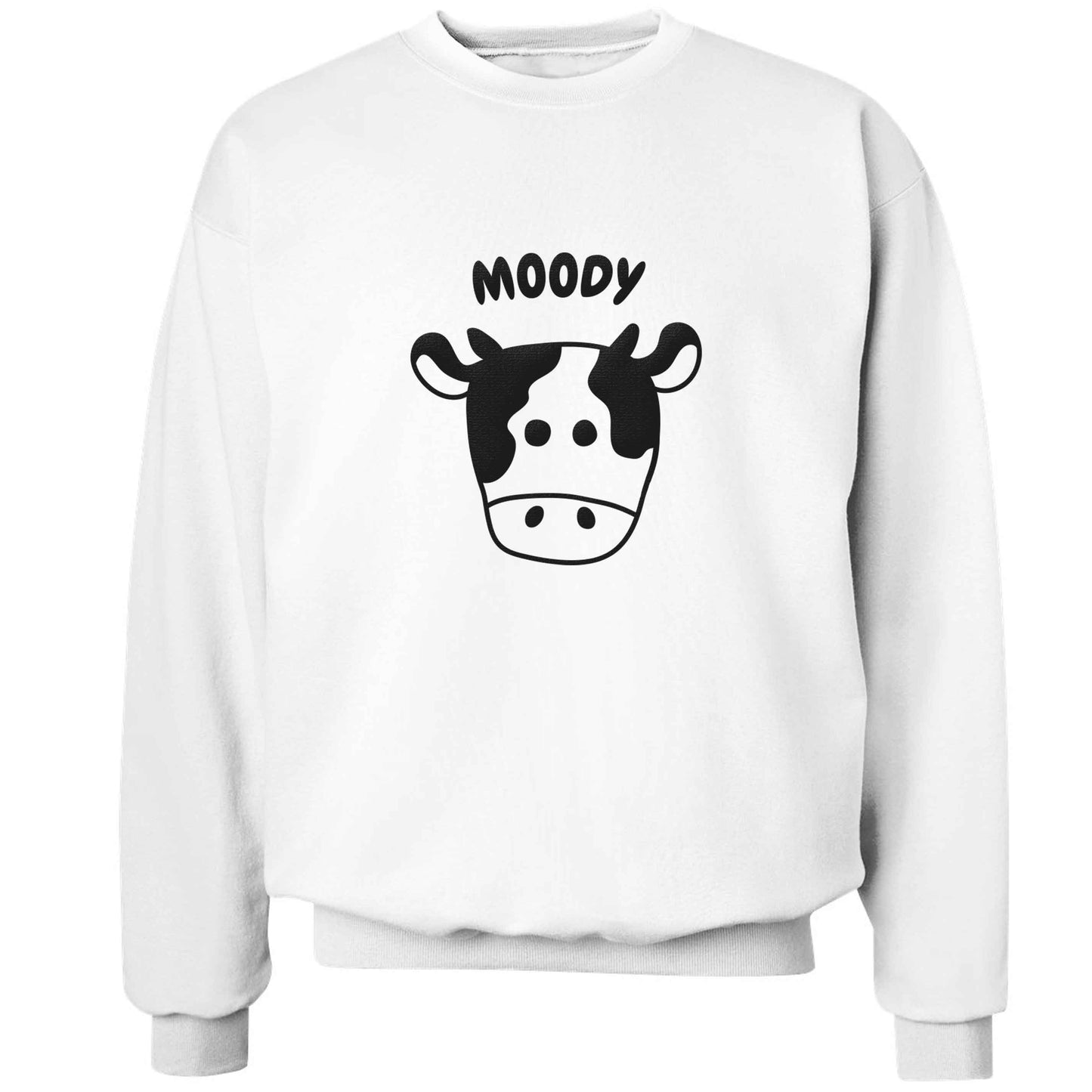 Moody cow illustration adult's unisex white sweater 2XL