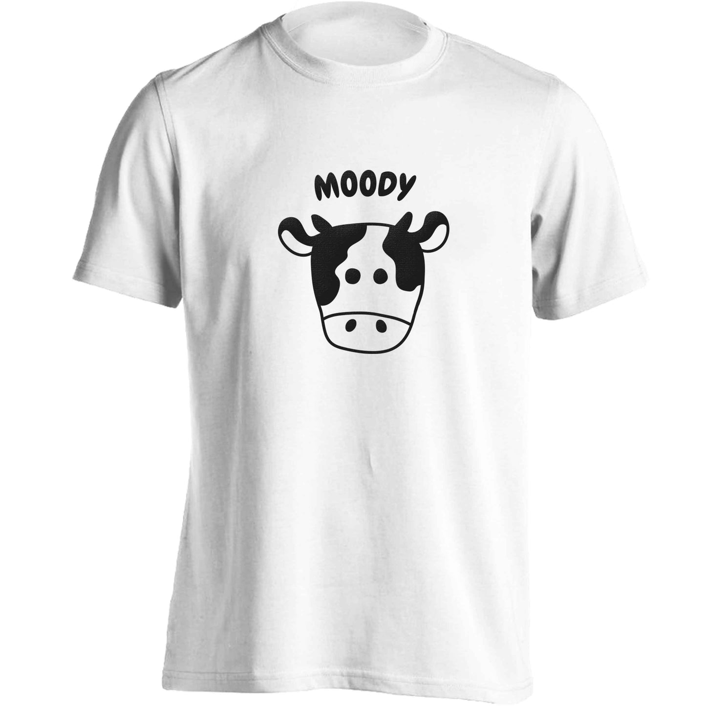 Moody cow illustration adults unisex white Tshirt 2XL