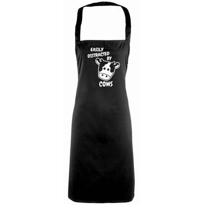 Easily distracted by cows adults black apron