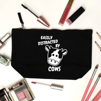 Easily distracted by cows black makeup bag