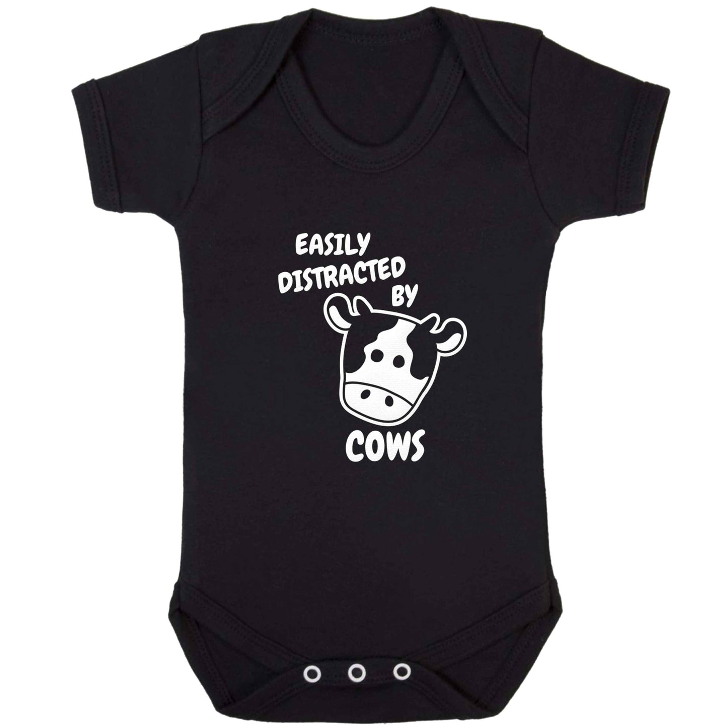 Easily distracted by cows baby bodysuit black 18-24 months
