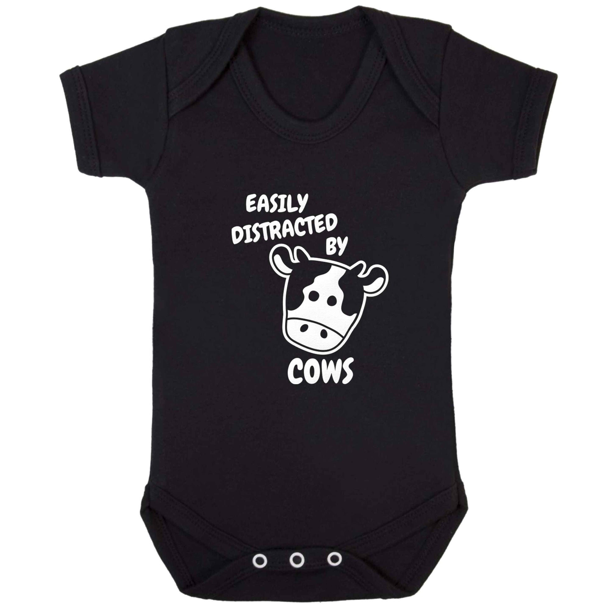 Easily distracted by cows baby bodysuit black 18-24 months