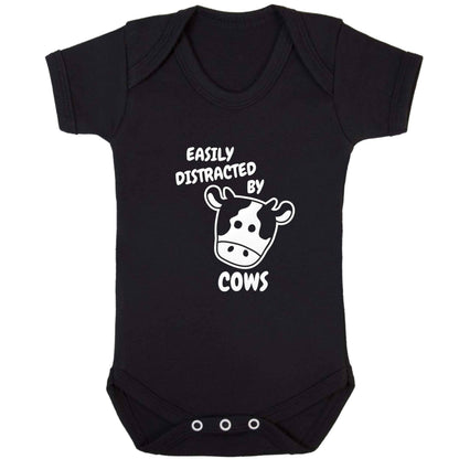 Easily distracted by cows baby bodysuit black 18-24 months