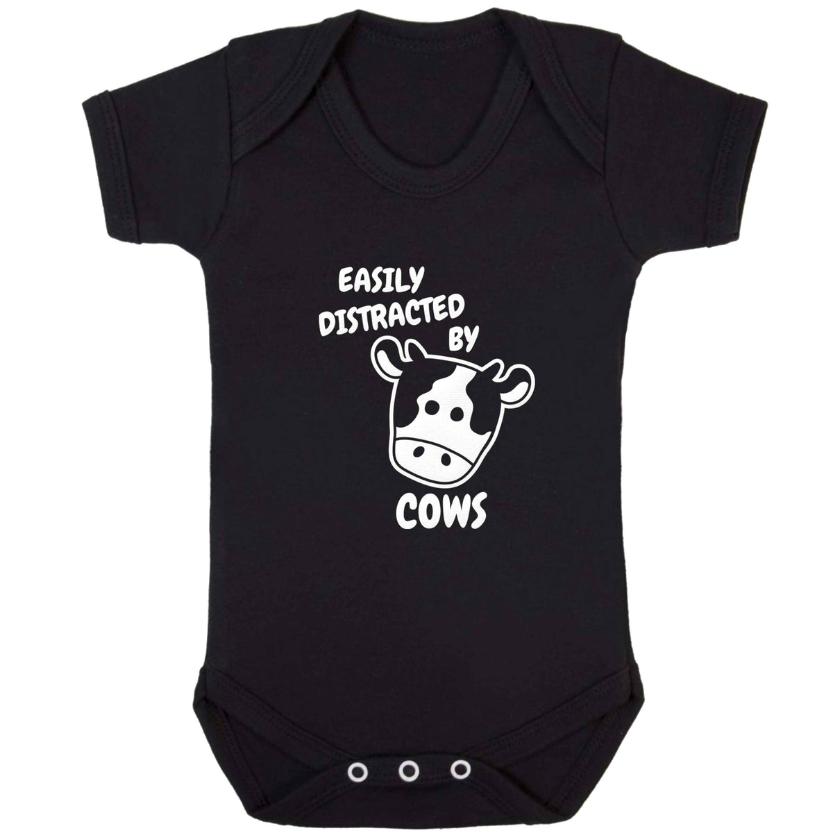 Easily distracted by cows baby bodysuit black 18-24 months