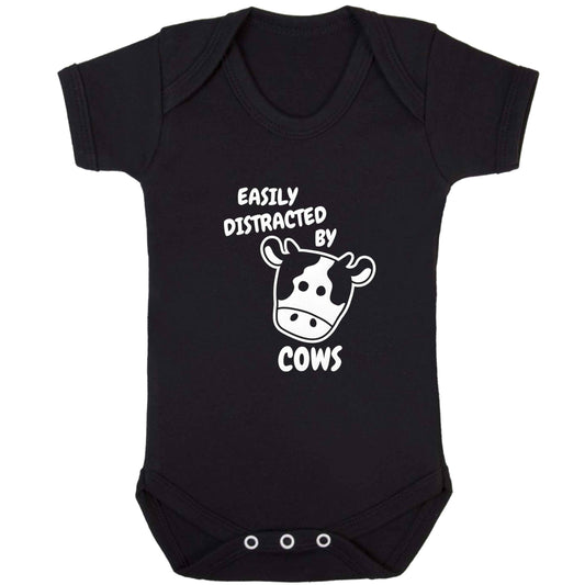 Easily distracted by cows baby bodysuit black 18-24 months