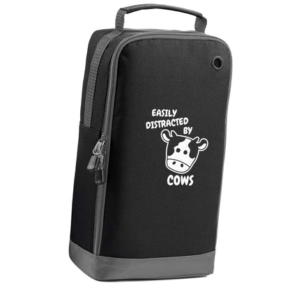 Easily distracted by cows black sports shoe bag vertical print