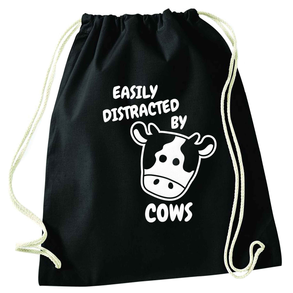 Easily distracted by cows black drawstring bag