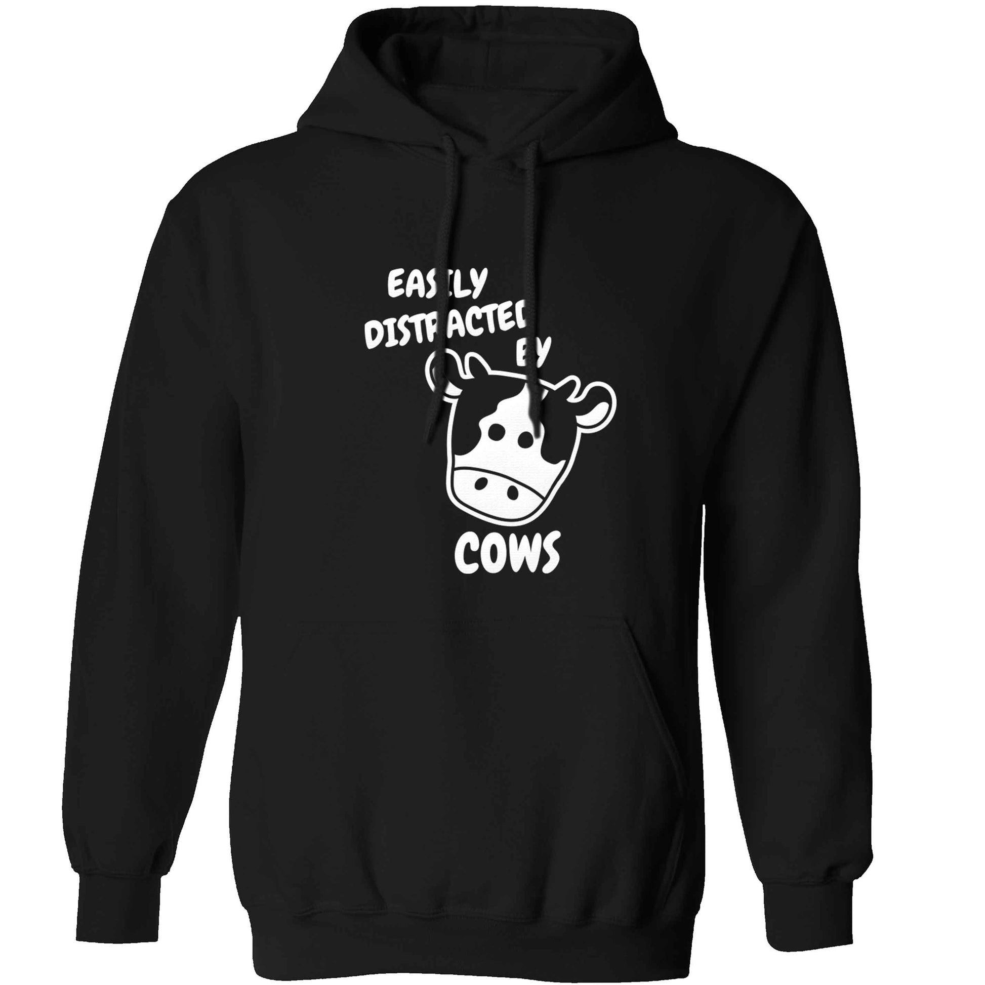 Easily distracted by cows adults unisex black hoodie 2XL