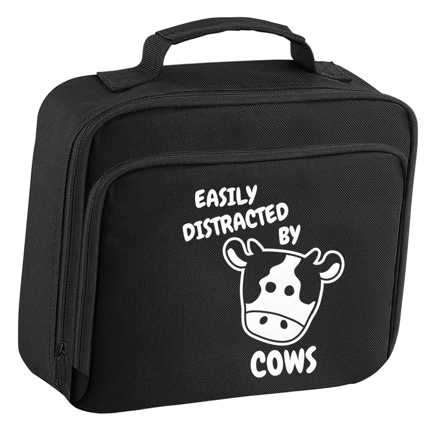 Easily distracted by cows insulated black lunch bag cooler