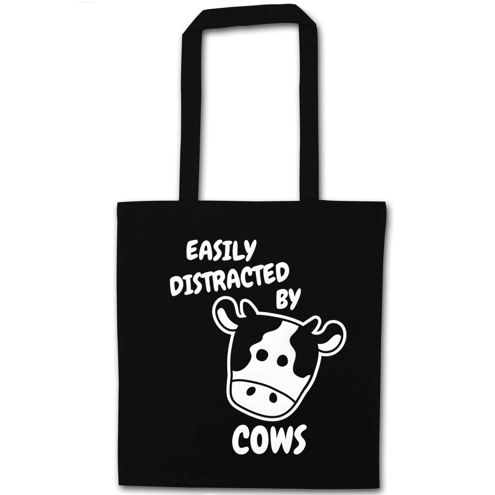 Easily distracted by cows black tote bag