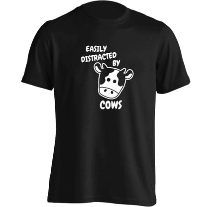 Easily distracted by cows adults unisex black Tshirt 2XL