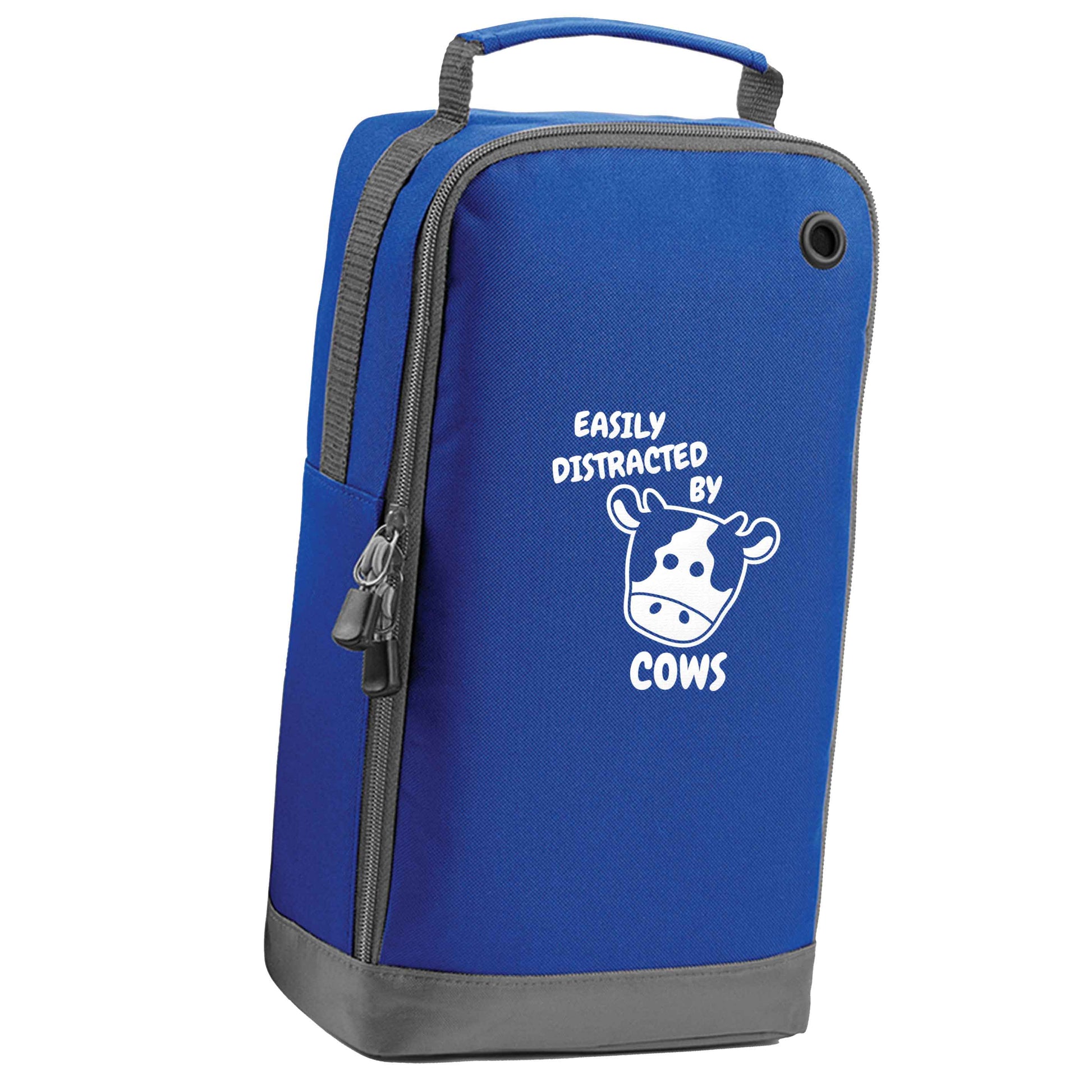 Easily distracted by cows blue sports shoe bag vertical print