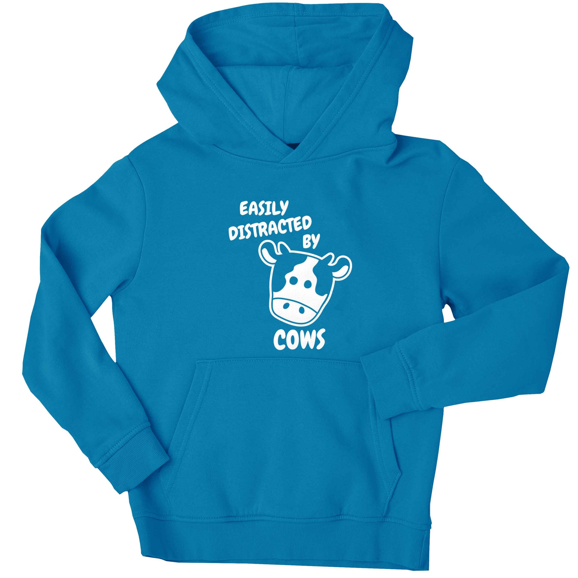 Easily distracted by cows children's blue hoodie 12-13 Years