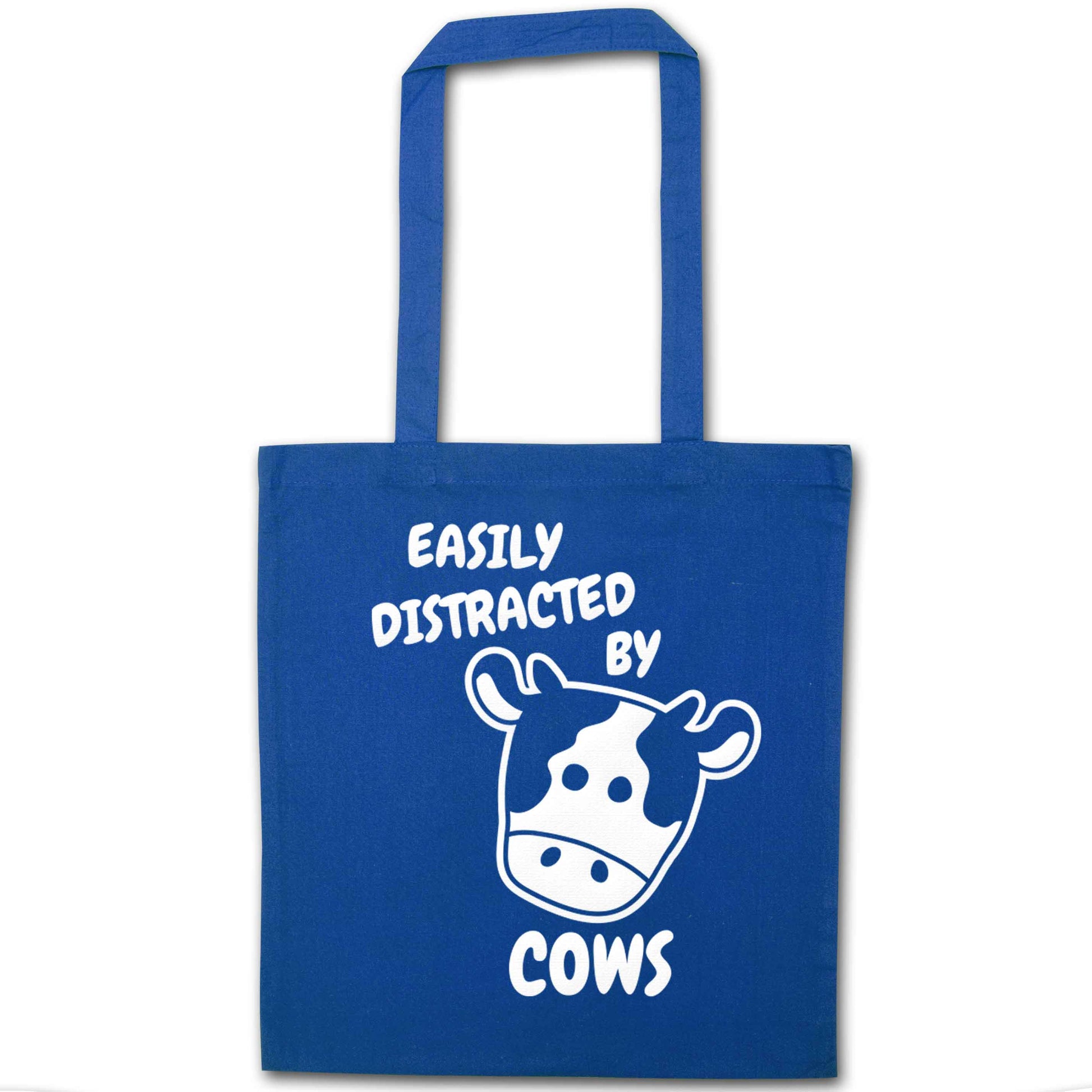 Easily distracted by cows blue tote bag