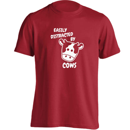 Easily distracted by cows adults unisex red Tshirt 2XL