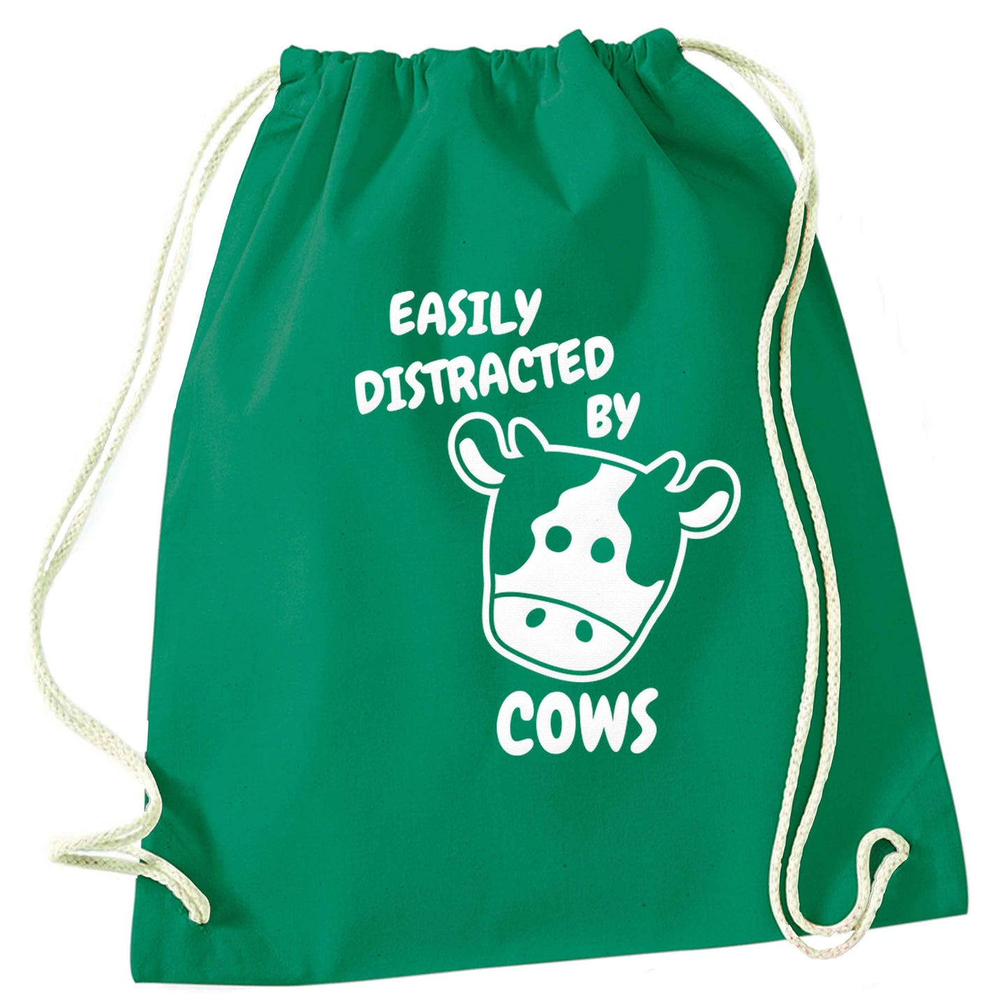 Easily distracted by cows green drawstring bag