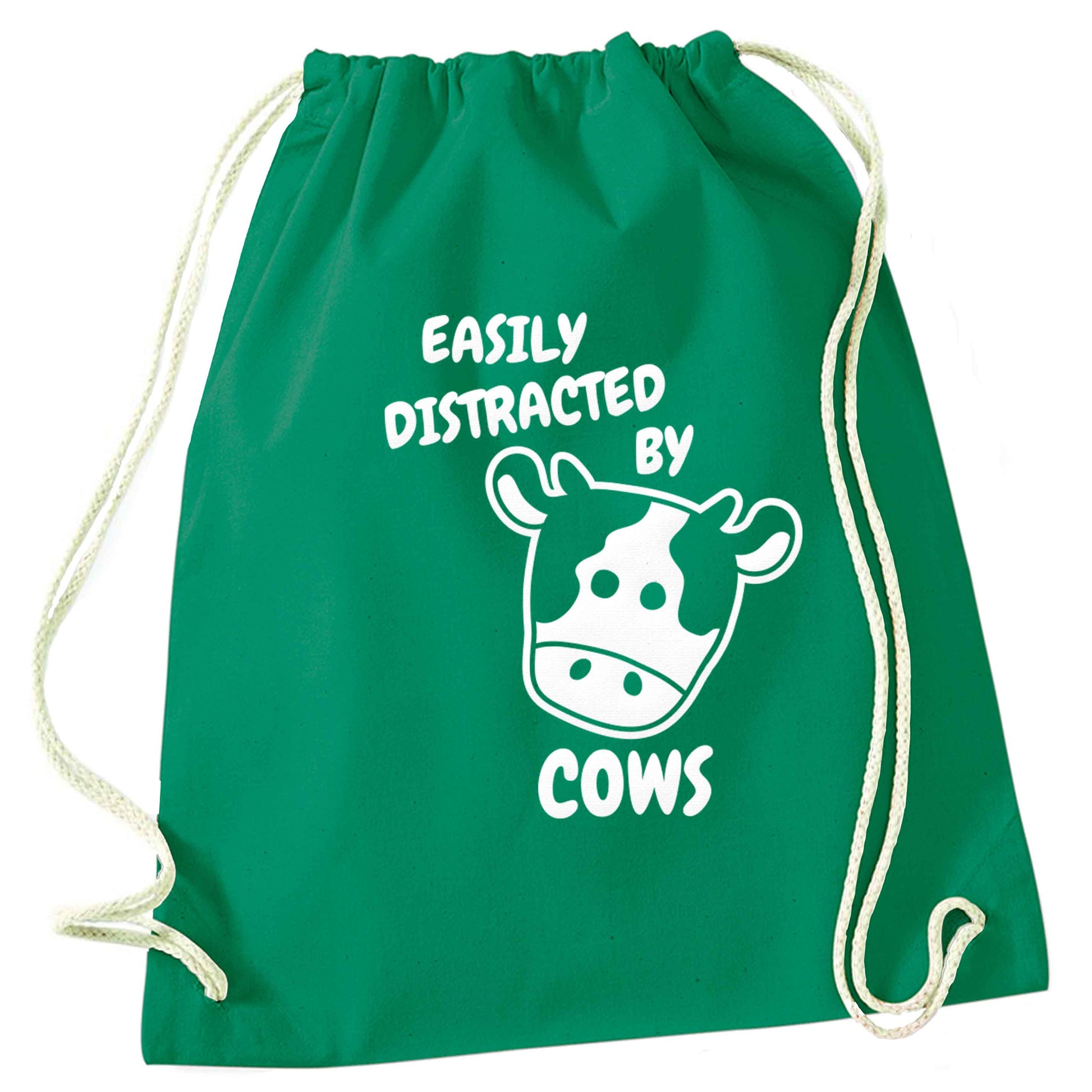 Easily distracted by cows green drawstring bag