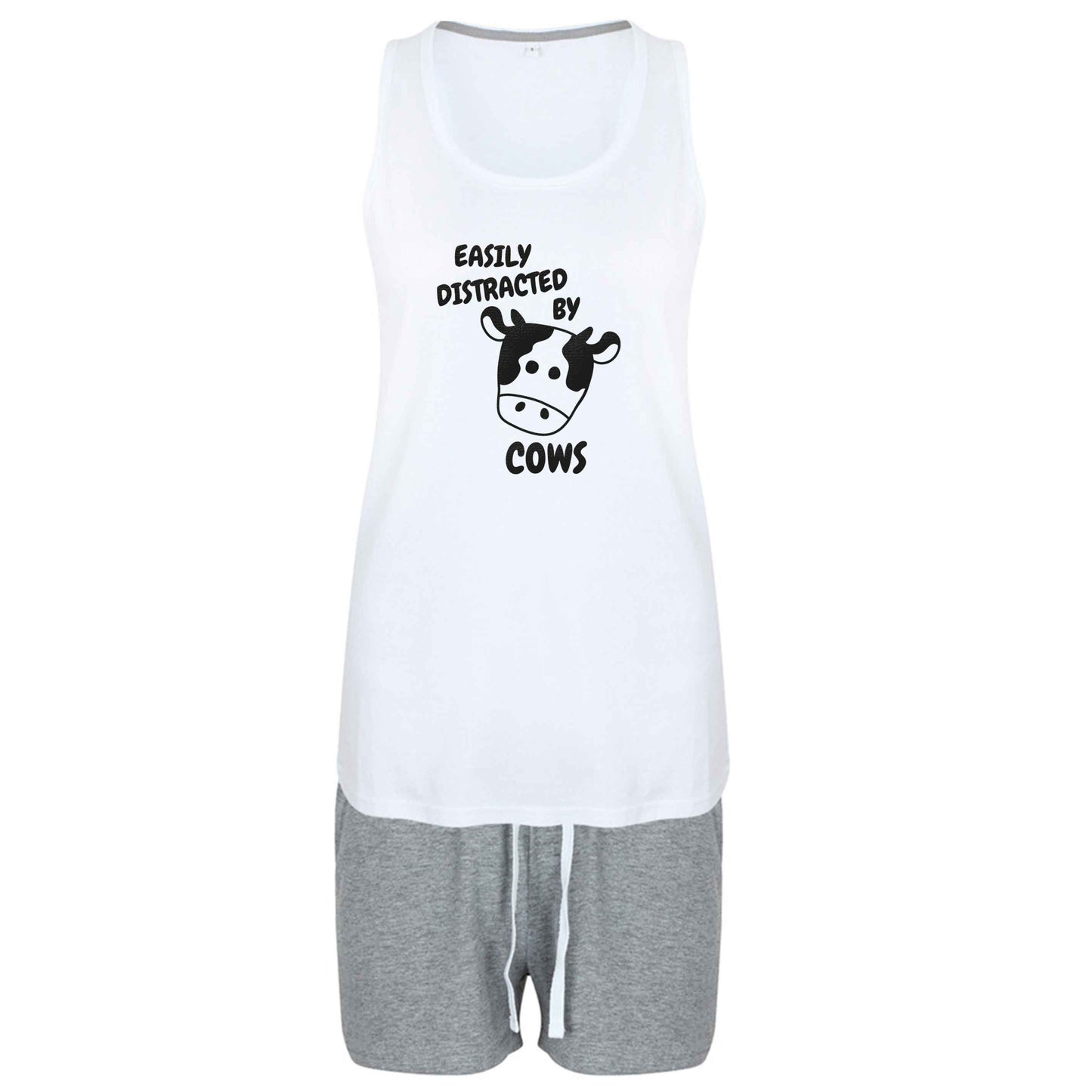 Easily distracted by cows size XL women's pyjama shorts set in pink 