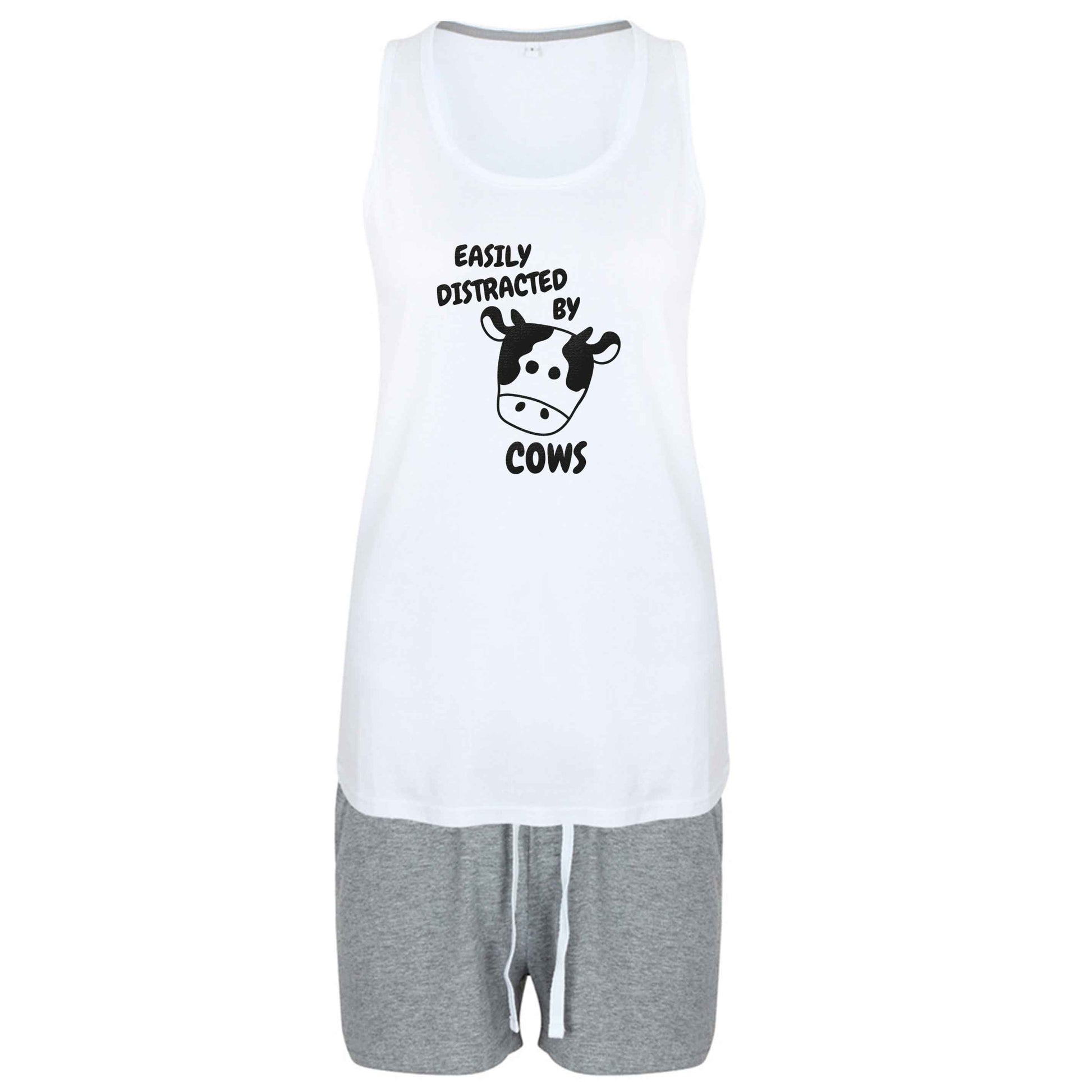 Easily distracted by cows size XL women's pyjama shorts set in pink 