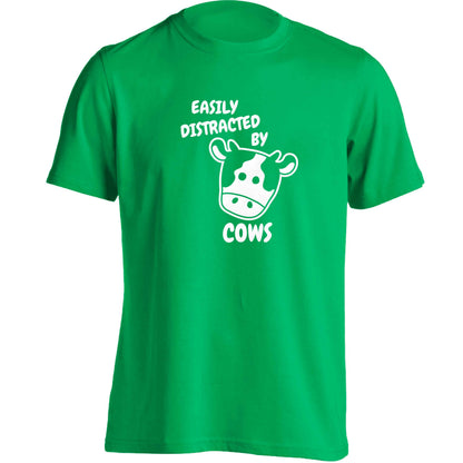 Easily distracted by cows adults unisex green Tshirt 2XL