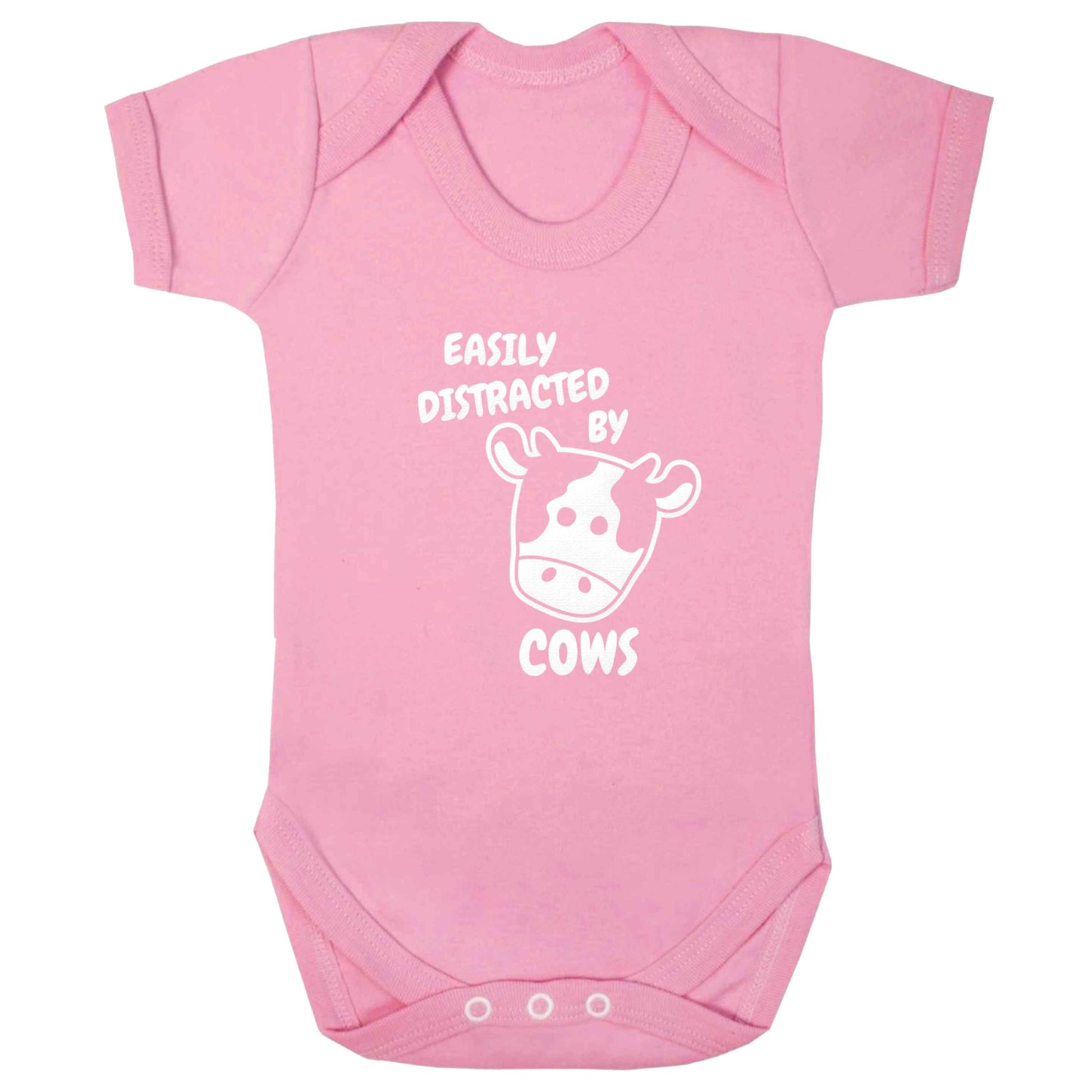 Easily distracted by cows baby bodysuit pale pink 18-24 months