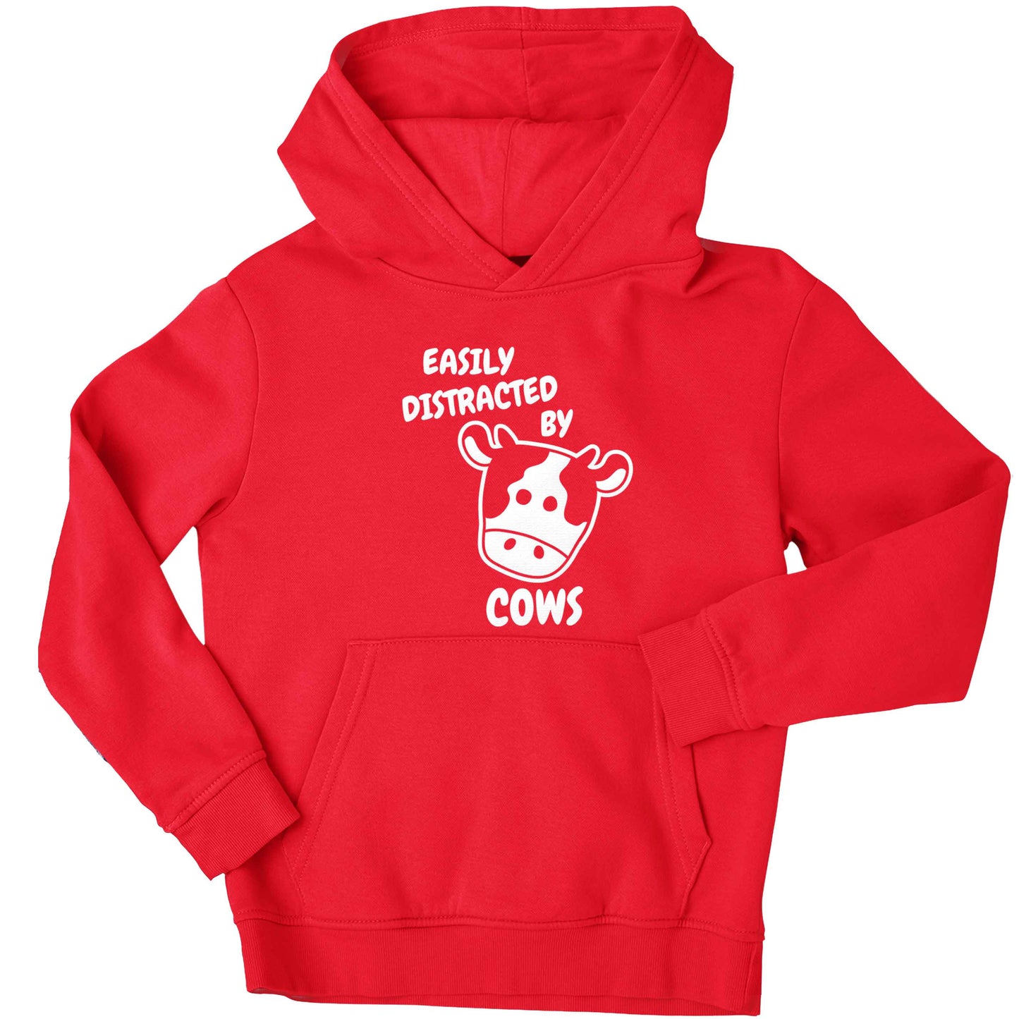 Easily distracted by cows children's red hoodie 12-13 Years