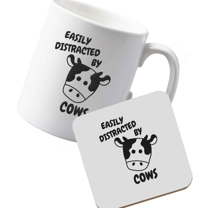 10 oz Ceramic mug and coaster Easily distracted by cows left sided