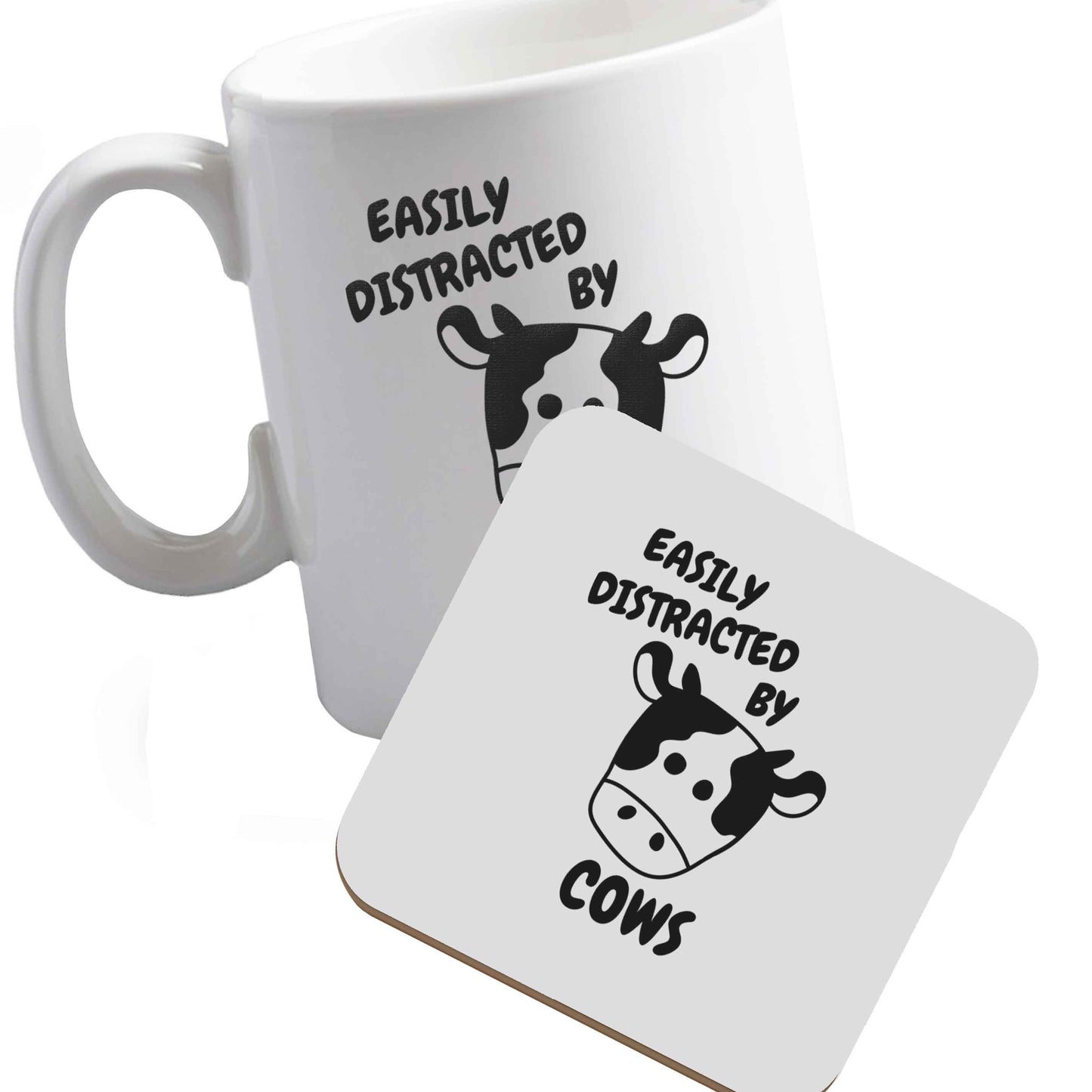 10 oz Ceramic mug and coaster Easily distracted by cows both sides