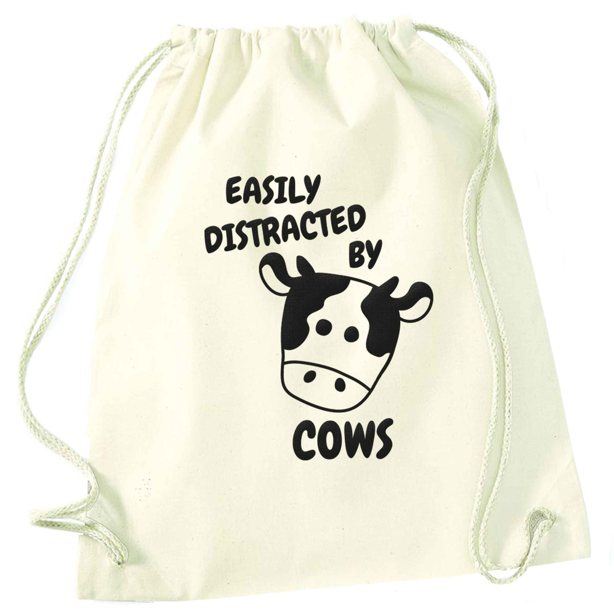 Easily distracted by cows natural drawstring bag