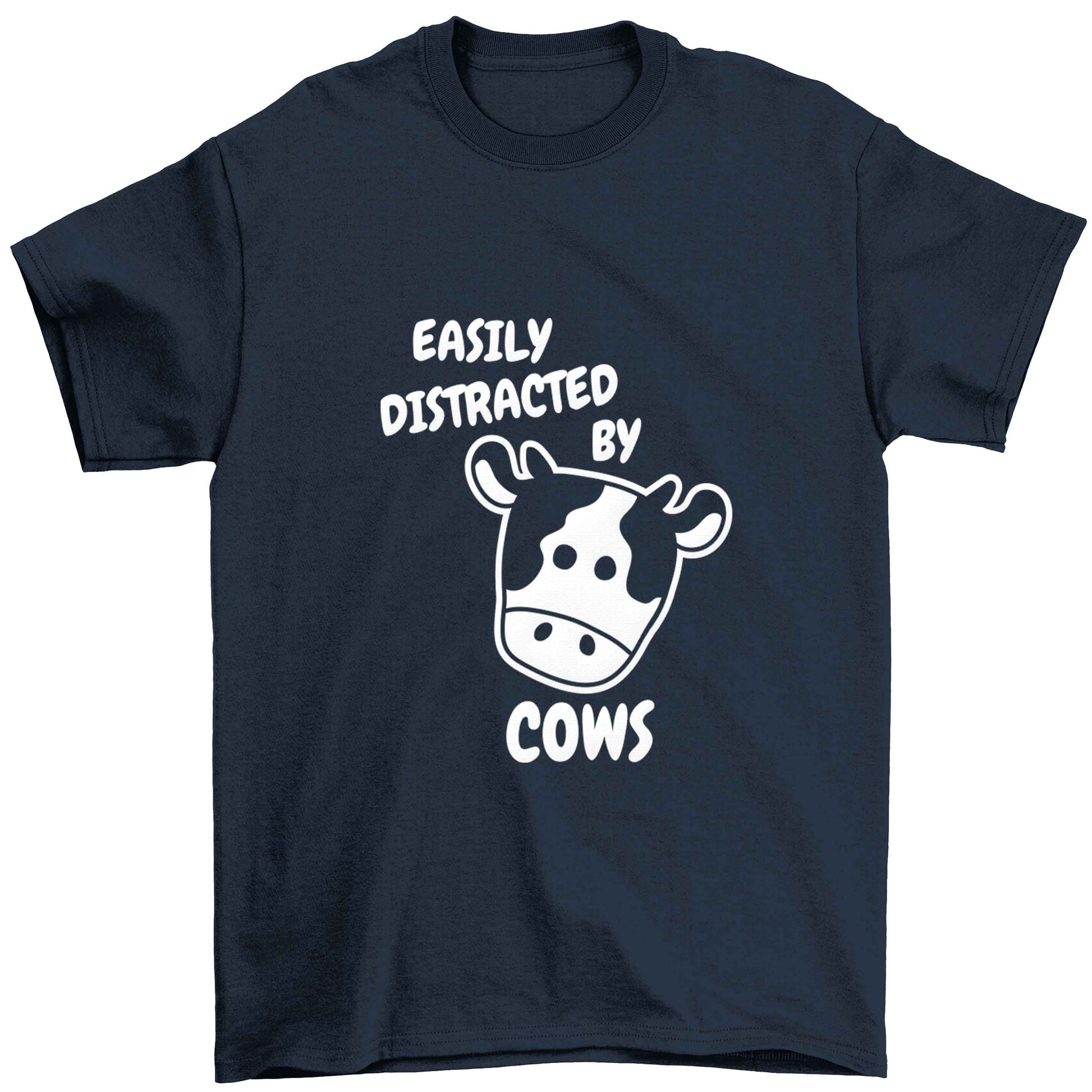 Easily distracted by cows Children's navy Tshirt 12-13 Years